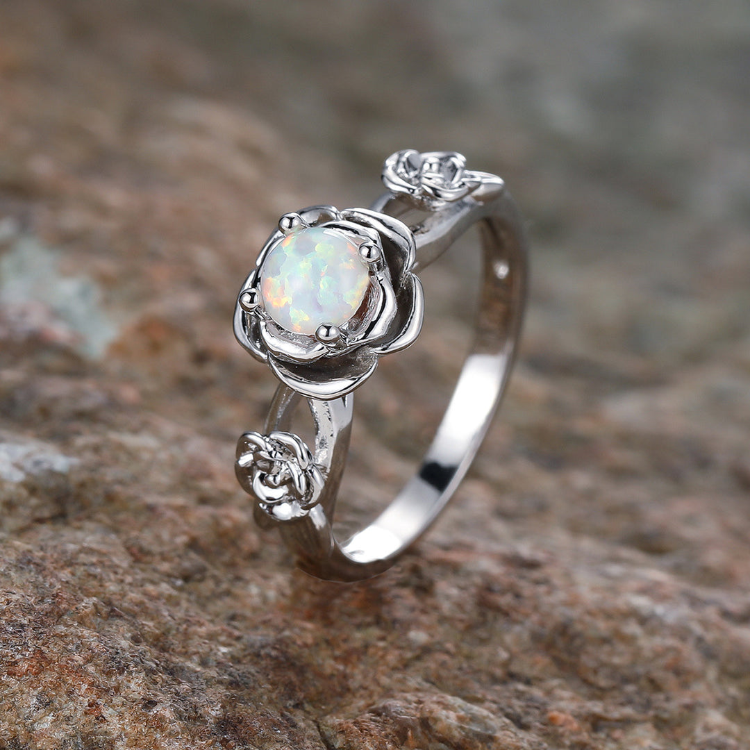 Olivenorma "Rose Of Love" Unique Opal Ring  - White Opal#Silver - 9 - image 2