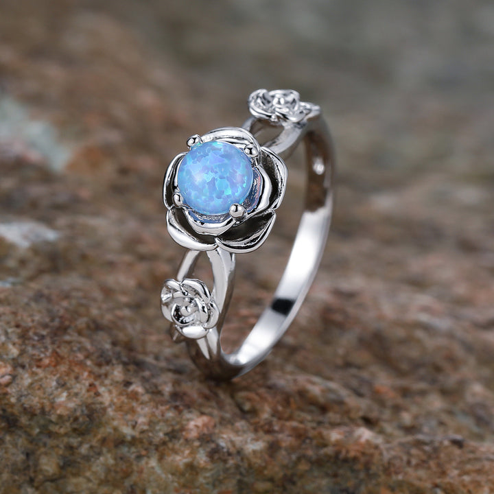 Olivenorma "Rose Of Love" Unique Opal Ring  - Blue Opal#Silver - 9 - image 0
