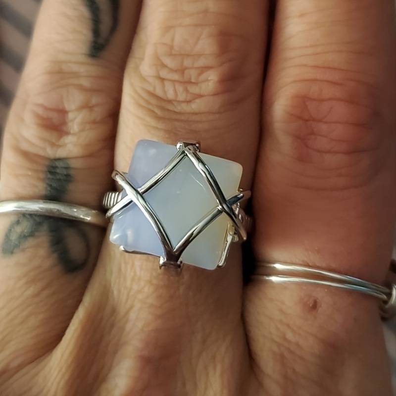 Olivenorma White Opalite Engagement Party Ring - image 2