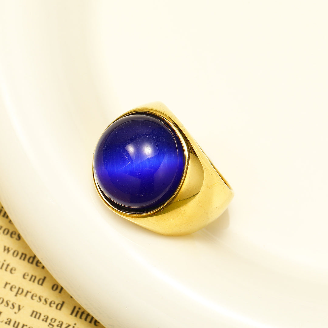 Olivenorma Large Cat's Eye Stone Gemstone Ring - Blue Cat's Eye Stone - 13 - image 3