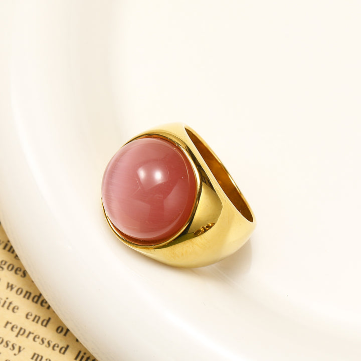 Olivenorma Large Cat's Eye Stone Gemstone Ring - Pink Cat's Eye Stone - 13 - image 15