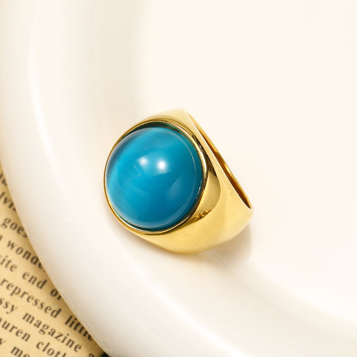 Olivenorma Large Cat's Eye Stone Gemstone Ring - Light Blue Cat's Eye Stone - 13 - image 7