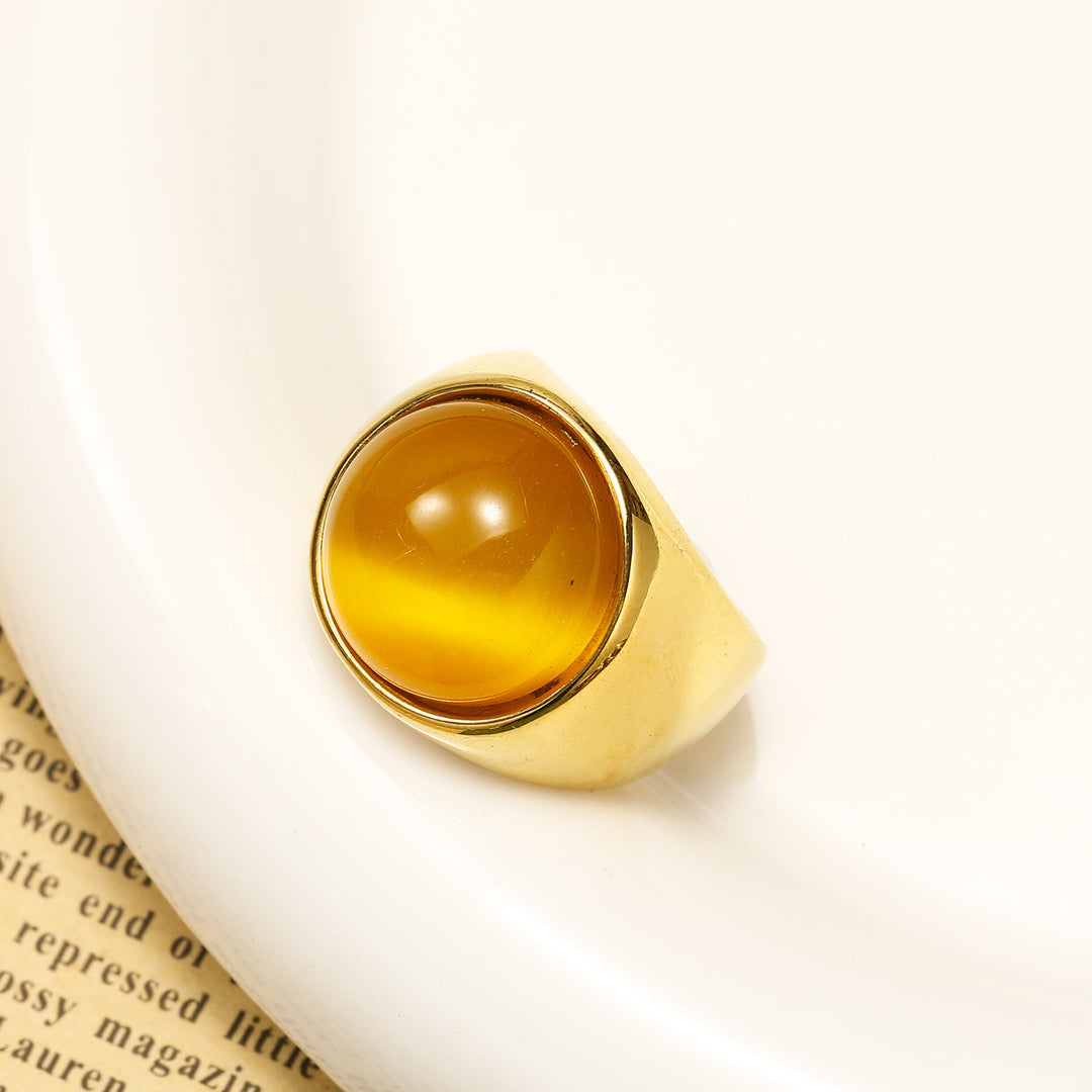 Olivenorma Large Cat's Eye Stone Gemstone Ring - Yellow Cat's Eye Stone - 13 - image 12