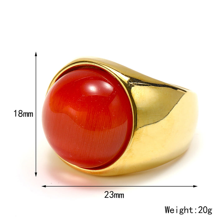 Olivenorma Large Cat's Eye Stone Gemstone Ring - Red Coral - 13 - image 1