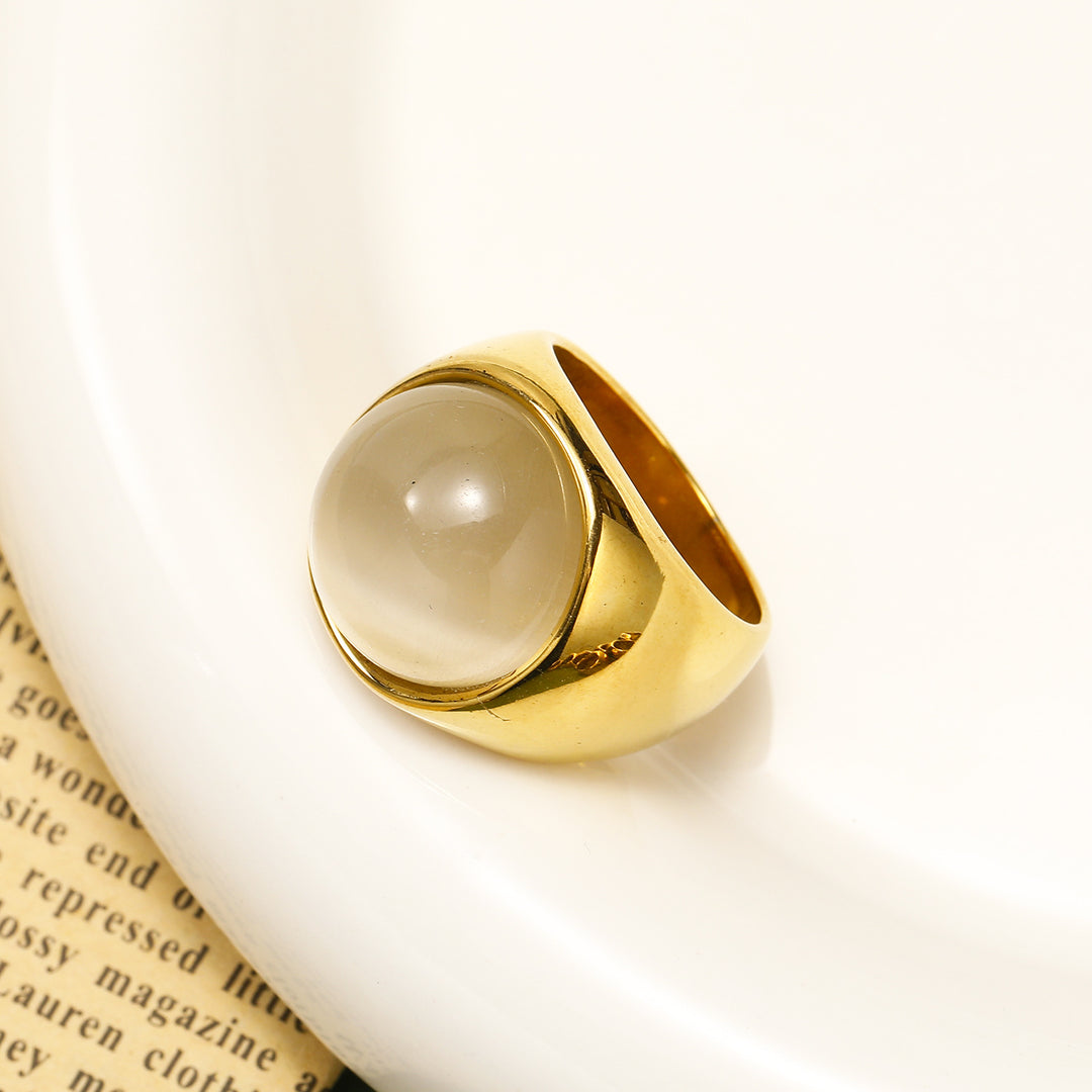 Olivenorma Large Cat's Eye Stone Gemstone Ring - White Cat's Eye Stone - 13 - image 11