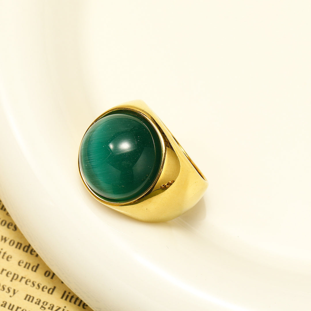 Olivenorma Large Cat's Eye Stone Gemstone Ring - Green Cat's Eye Stone - 13 - image 5