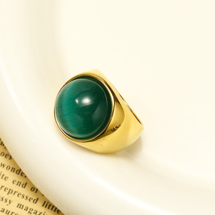 Olivenorma Large Cat's Eye Stone Gemstone Ring - Green Cat's Eye Stone - 13 - image 5