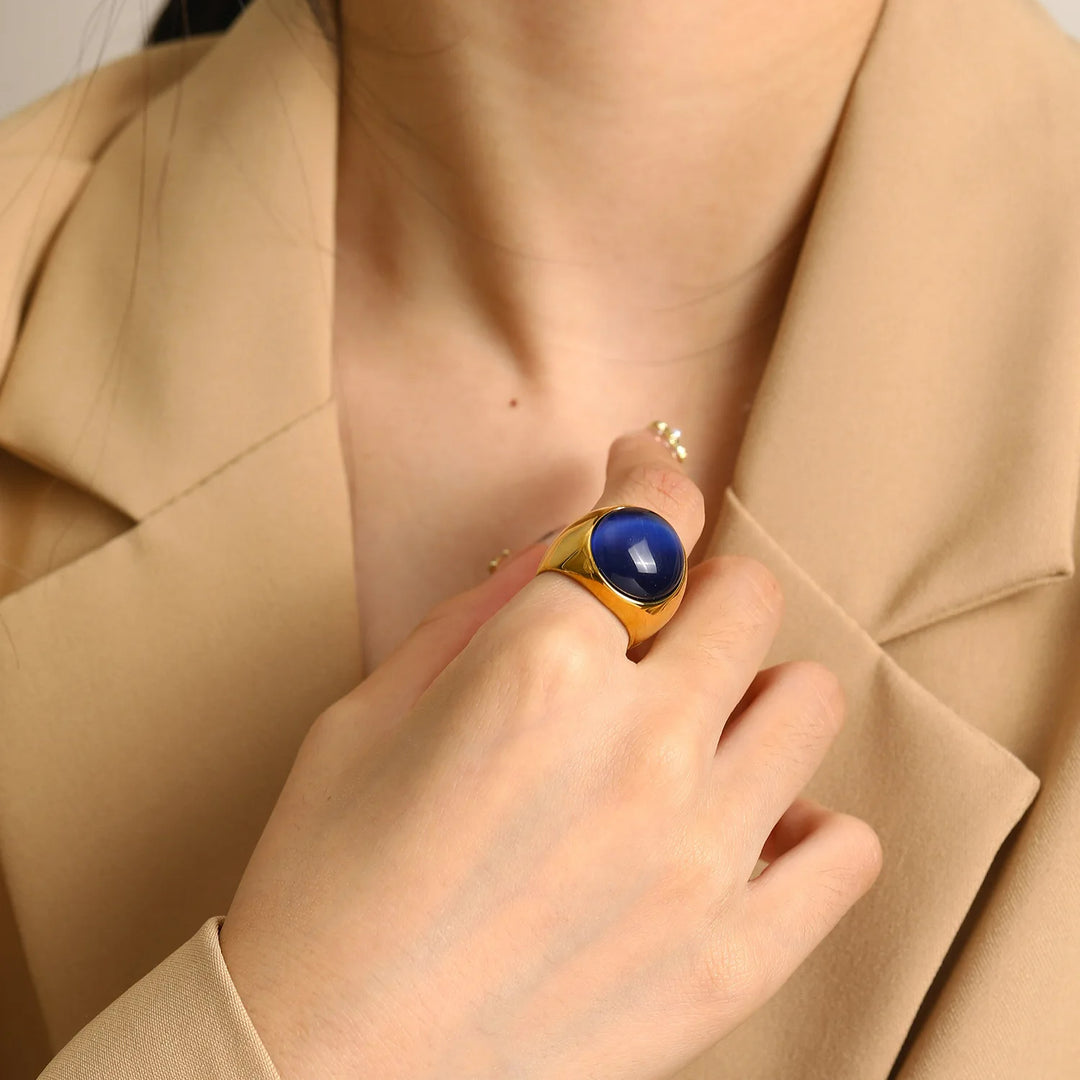 Olivenorma Large Cat's Eye Stone Gemstone Ring - image 4