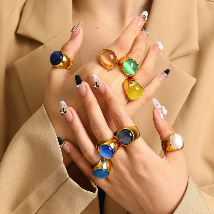 Olivenorma Large Cat's Eye Stone Gemstone Ring - image 0