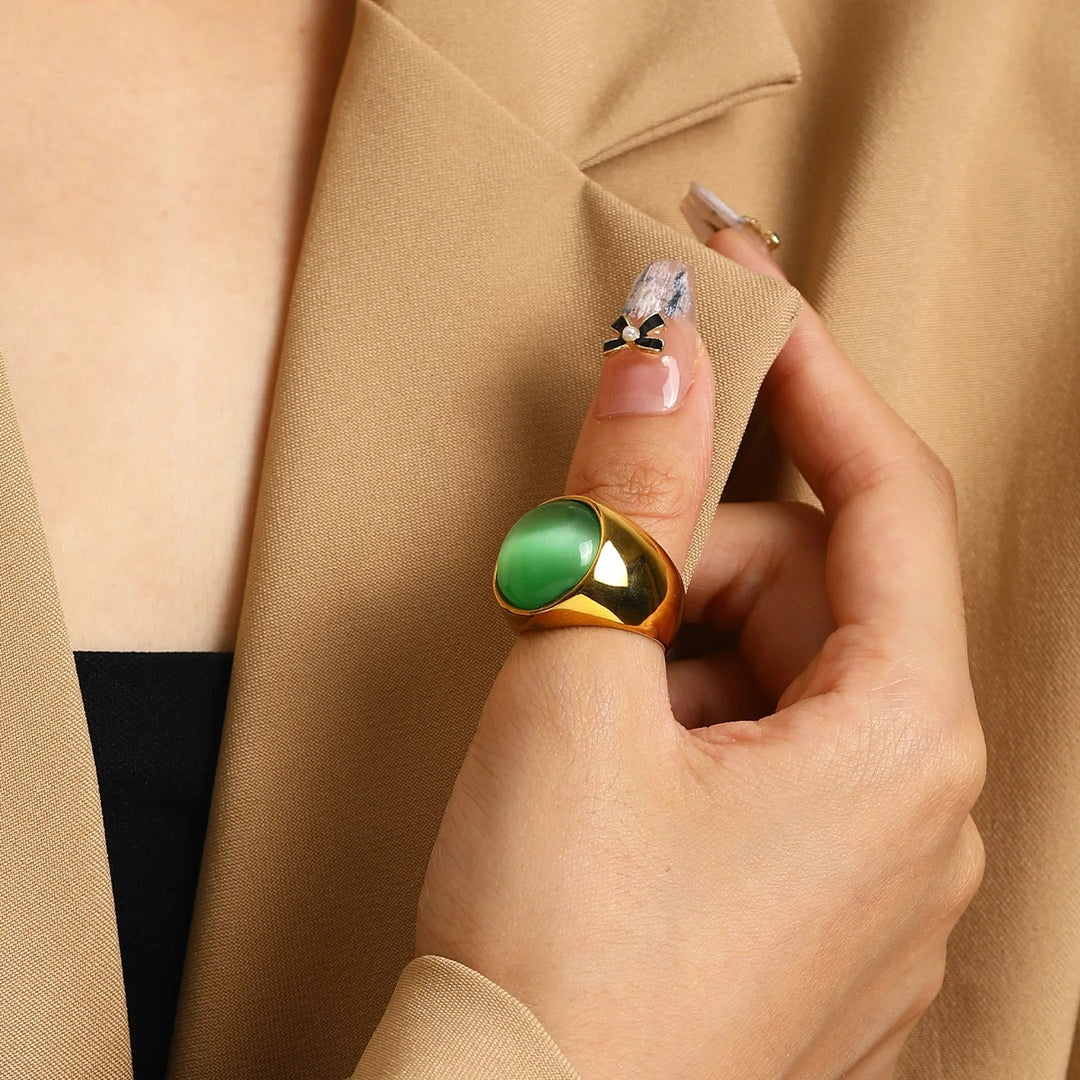 Olivenorma Large Cat's Eye Stone Gemstone Ring - image 6