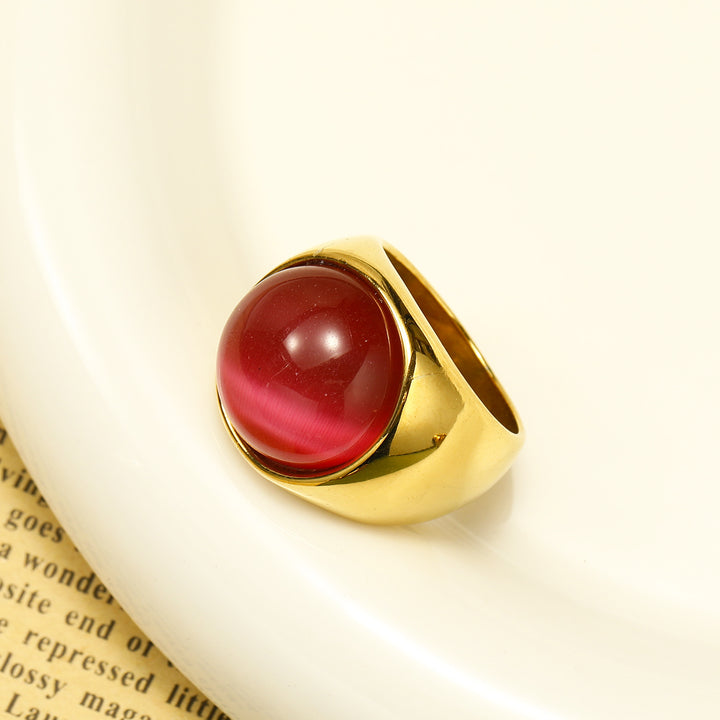 Olivenorma Large Cat's Eye Stone Gemstone Ring - Rose Red Cat's Eye Stone - 13 - image 16