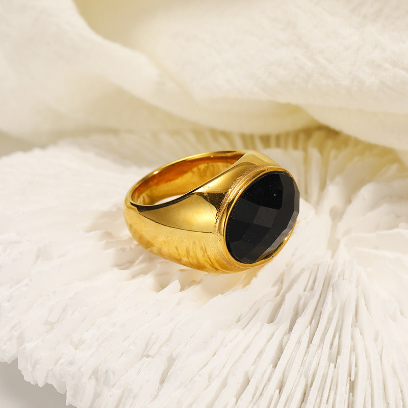 Olivenorma Natural Stone French Niche Simple Ring - Obsidian - 10 - image 9