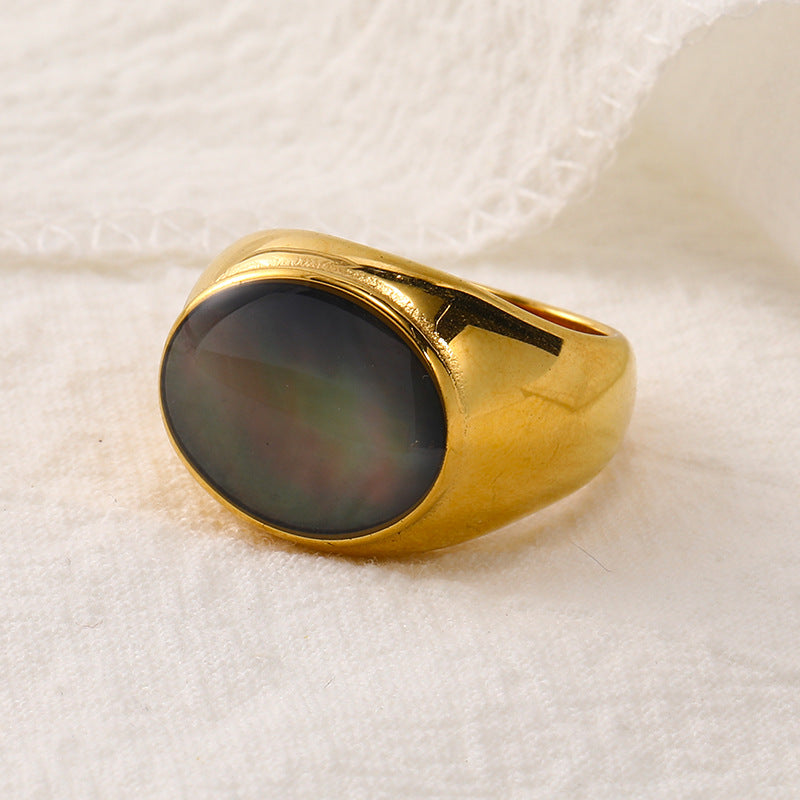 Olivenorma Natural Stone French Niche Simple Ring - Ammolite - 10 - image 6