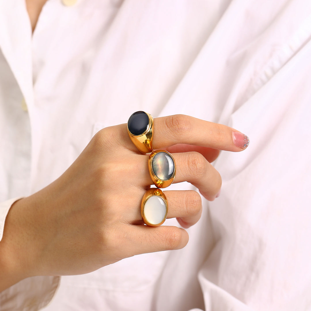 Olivenorma Natural Stone French Niche Simple Ring - image 0