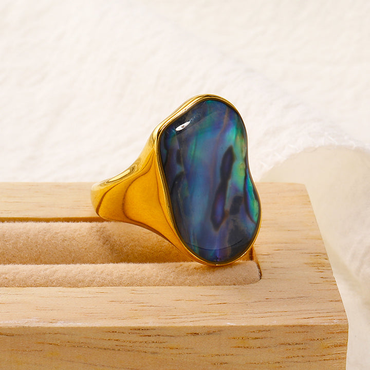 Olivenorma Natural Irregular Colored 18K Titanium Steel Ring - Abalone Shell - Golden - US 10 - image 6
