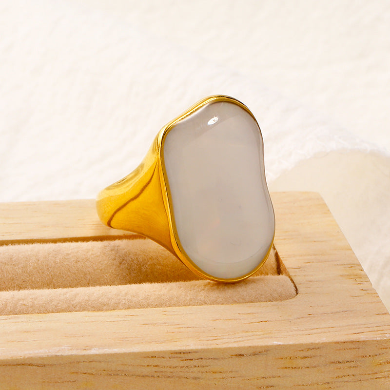 Olivenorma Natural Irregular Colored 18K Titanium Steel Ring - White Chalcedony - Golden - US 10 - image 1