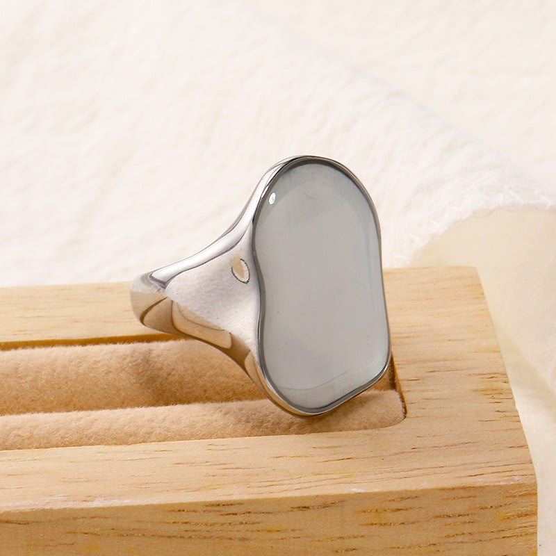 Olivenorma Natural Irregular Colored 18K Titanium Steel Ring - White Chalcedony - Silver - US 10 - image 3