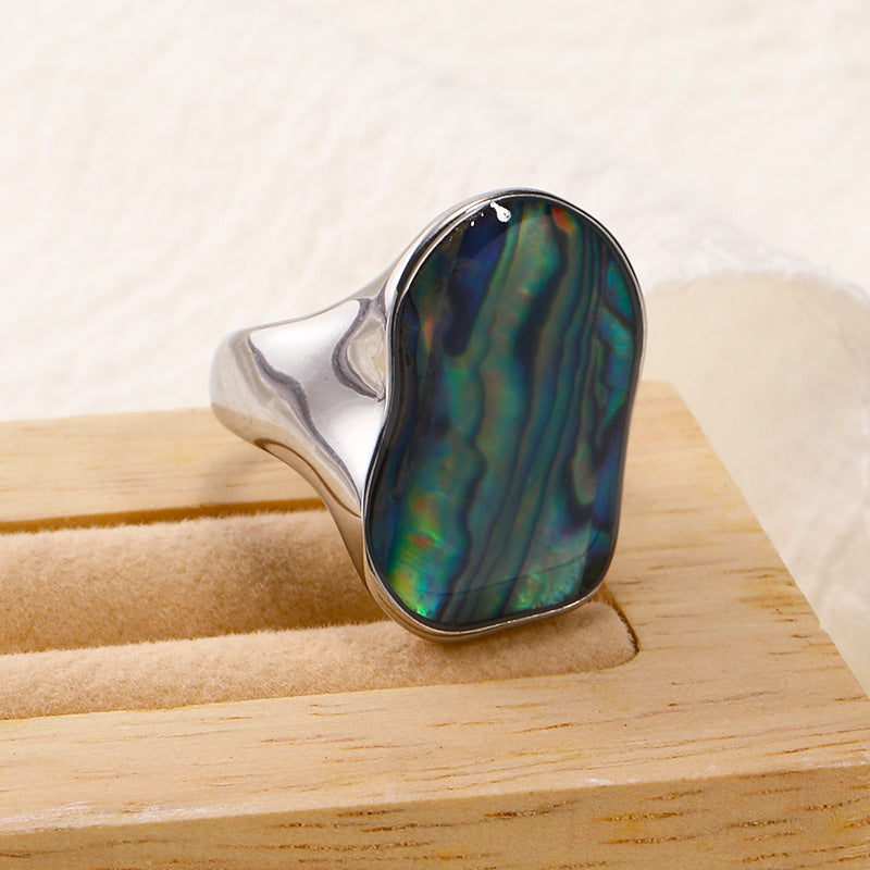 Olivenorma Natural Irregular Colored 18K Titanium Steel Ring - Abalone Shell - Silver - US 10 - image 8