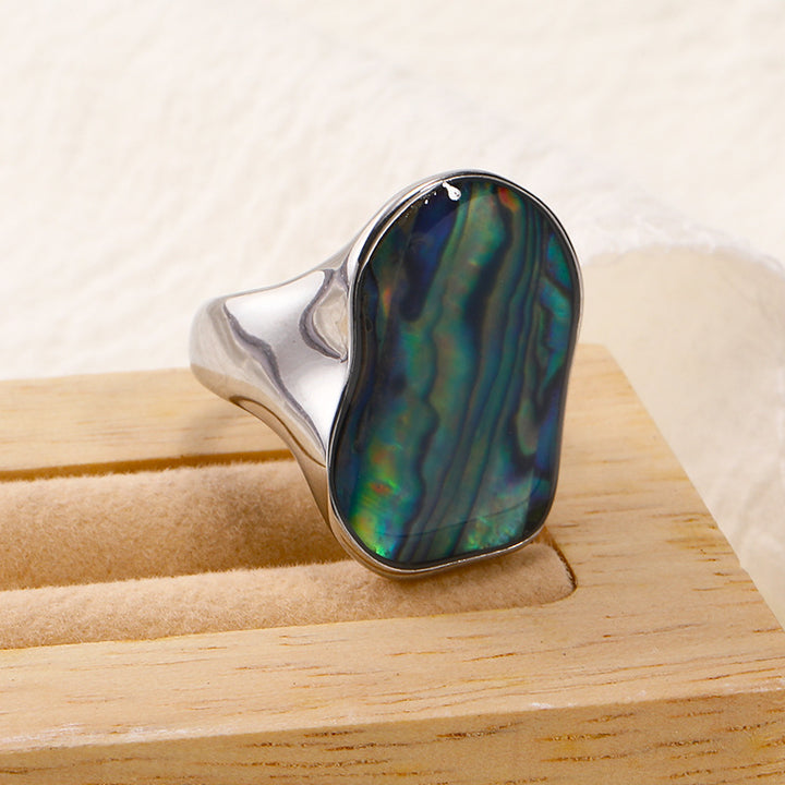 Olivenorma Natural Irregular Colored 18K Titanium Steel Ring - Abalone Shell - Silver - US 10 - image 8