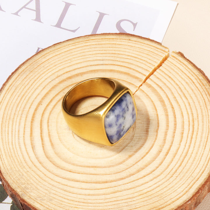 Olivenorma Natural Stone Square Cut 18K Gold Plated Ring - Blue Spot Jasper - 10 - image 1