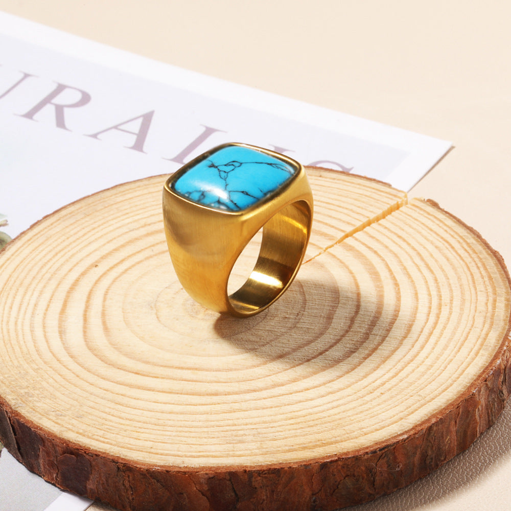 Olivenorma Natural Stone Square Cut 18K Gold Plated Ring - Turquoise - 10 - image 6