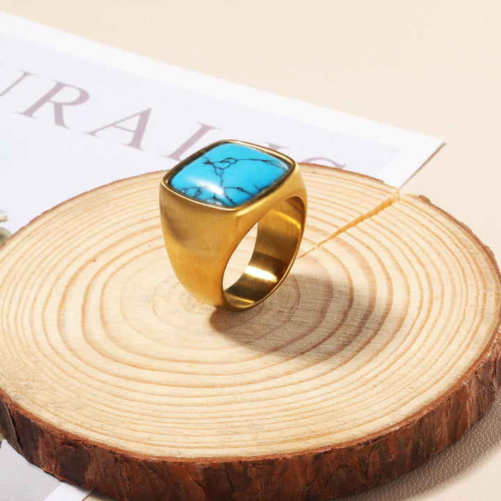 Olivenorma Natural Stone Square Cut 18K Gold Plated Ring - Turquoise - 10 - image 6