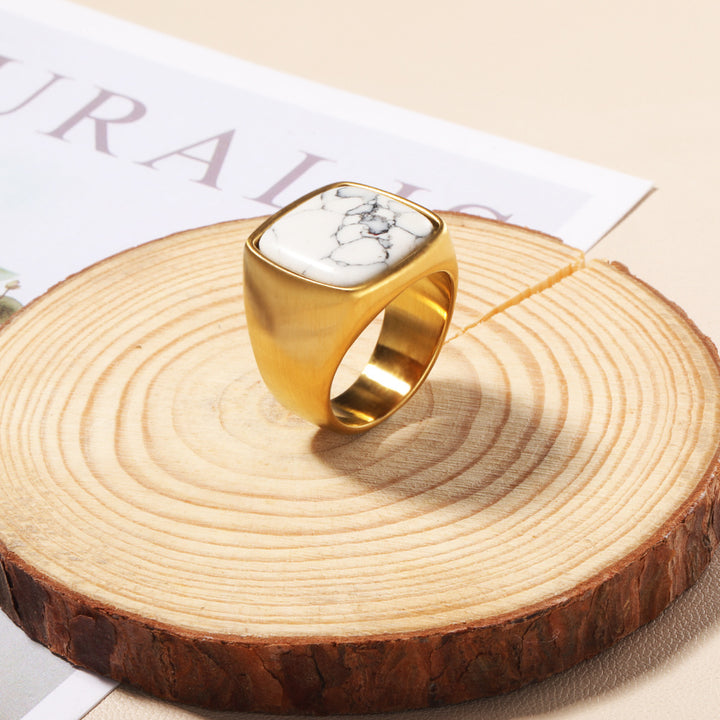 Olivenorma Natural Stone Square Cut 18K Gold Plated Ring - White Turquoise - 10 - image 8