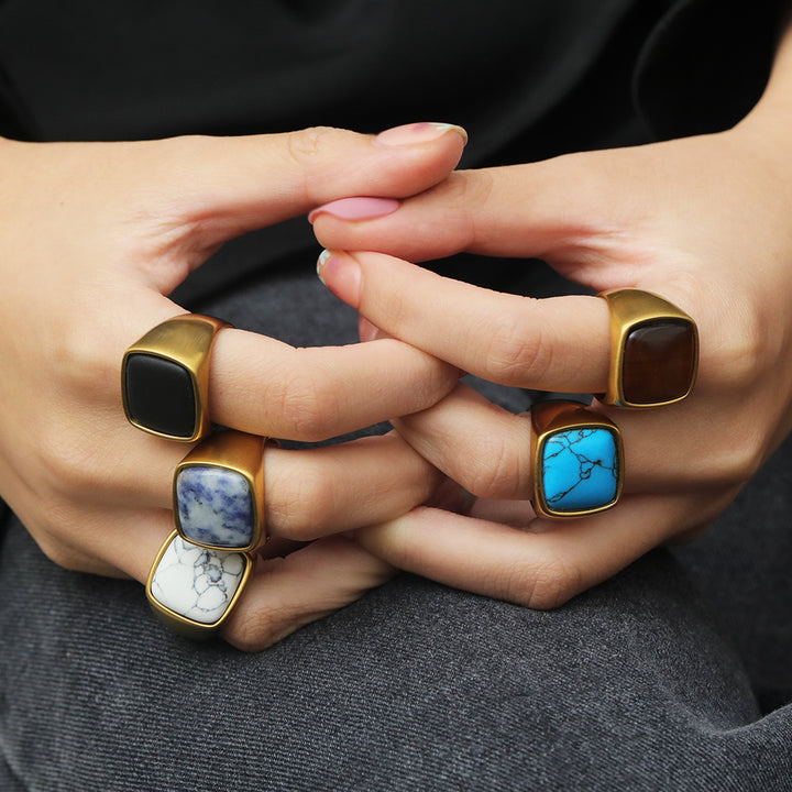 Olivenorma Natural Stone Square Cut 18K Gold Plated Ring - image 11