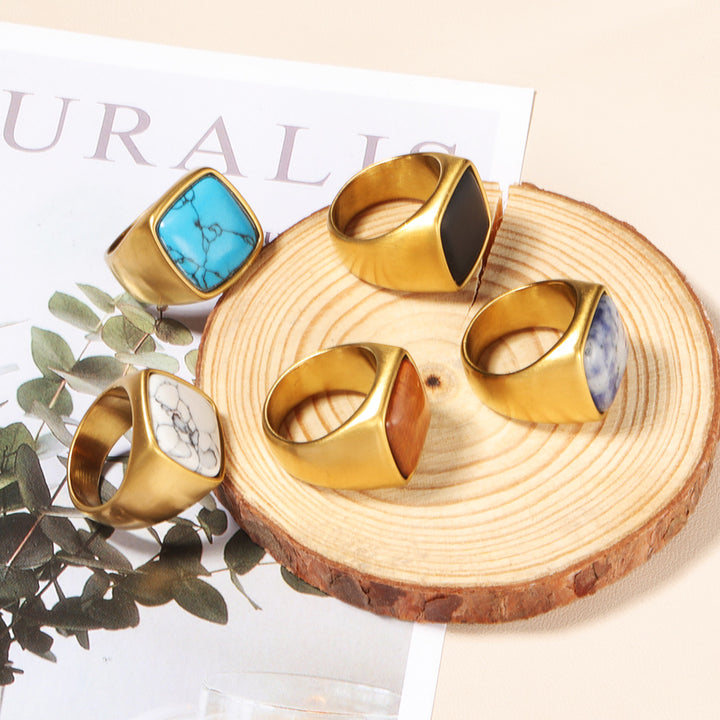Olivenorma Natural Stone Square Cut 18K Gold Plated Ring - image 0
