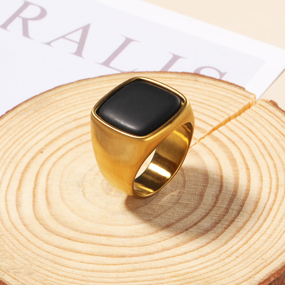 Olivenorma Natural Stone Square Cut 18K Gold Plated Ring - Black Onyx - 10 - image 2
