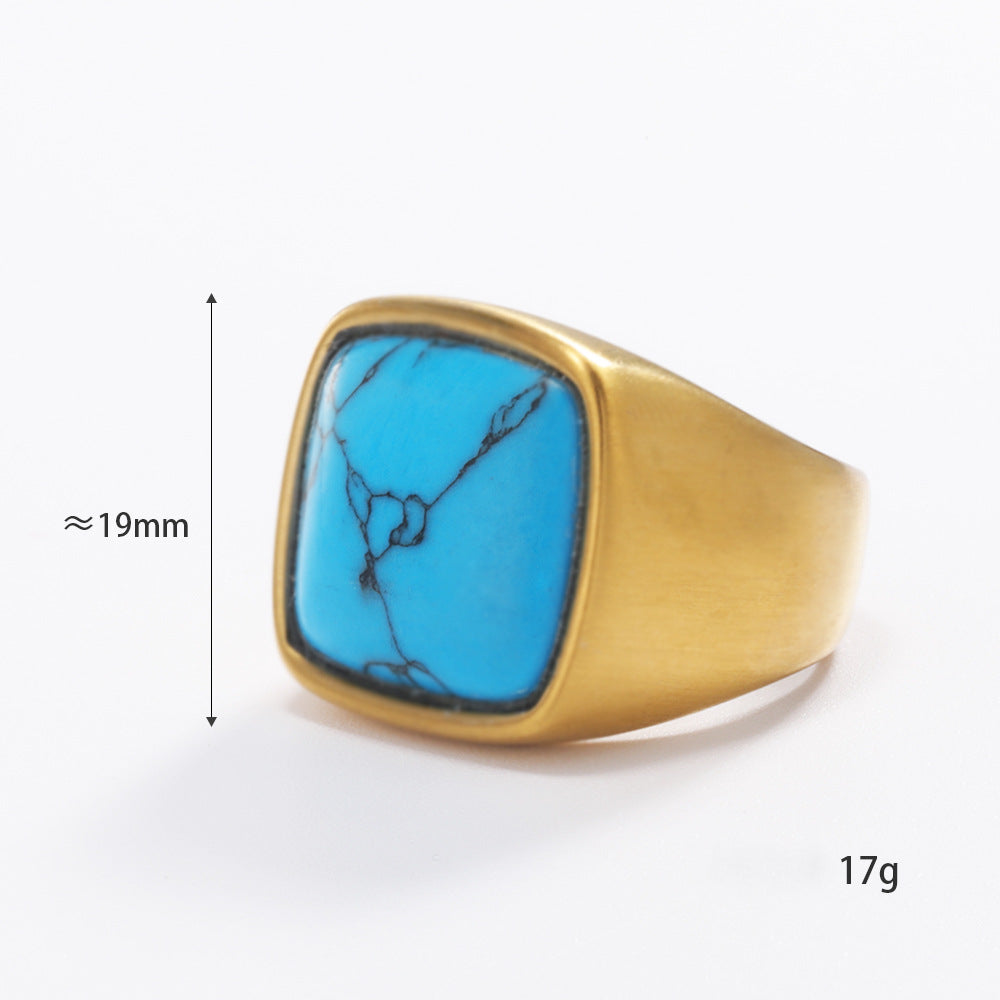 Olivenorma Natural Stone Square Cut 18K Gold Plated Ring - image 12
