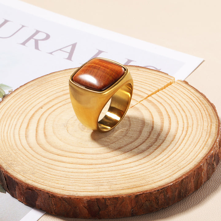 Olivenorma Natural Stone Square Cut 18K Gold Plated Ring - Tiger Eye - 10 - image 4