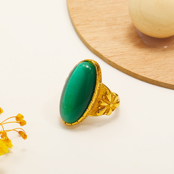Olivenorma Oval White Green Cat's Eye Stone Ring - Green Cat's Eye Stone - 9 - image 3