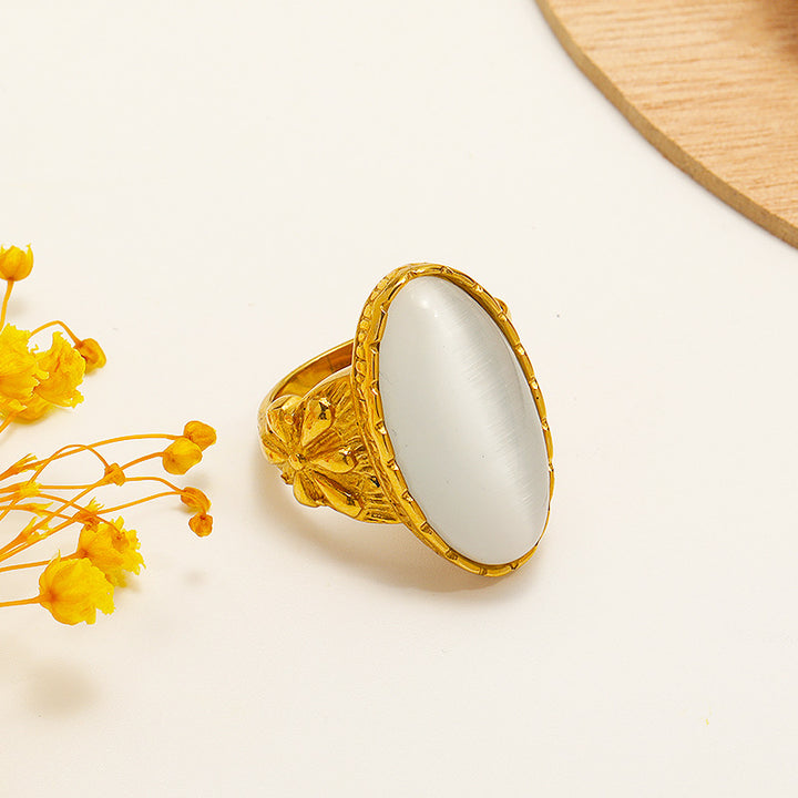 Olivenorma Oval White Green Cat's Eye Stone Ring - White Cat's Eye Stone - 9 - image 1