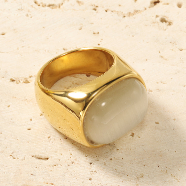 Olivenorma Oval Cat's Eye Stone Turquoise Titanium Steel Ring - White Cat's Eye Stone - 10 - image 4