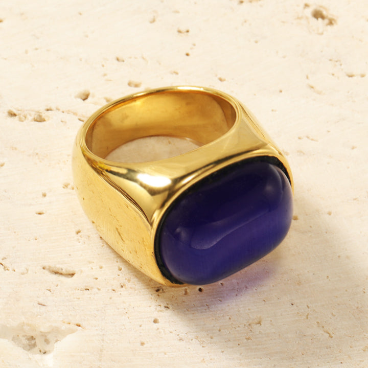 Olivenorma Oval Cat's Eye Stone Turquoise Titanium Steel Ring - Blue Cat's Eye Stone - 10 - image 2