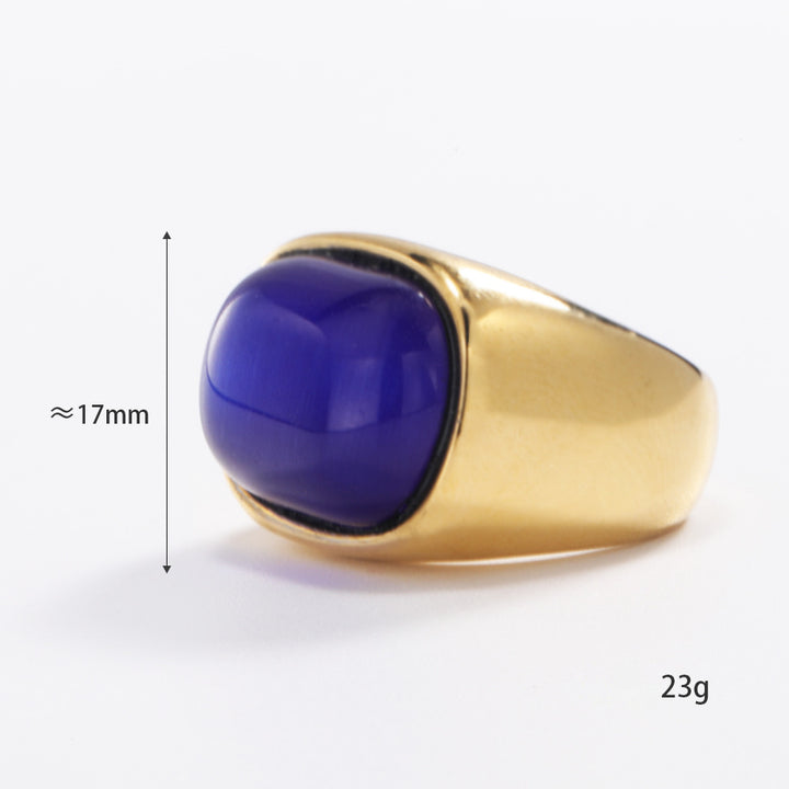 Olivenorma Oval Cat's Eye Stone Turquoise Titanium Steel Ring - image 11