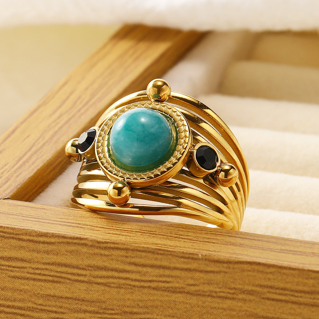 Olivenorma Natural Amazonite Multi Layer Open Adjustable Ring - Amazonite&Black Onyx - image 0