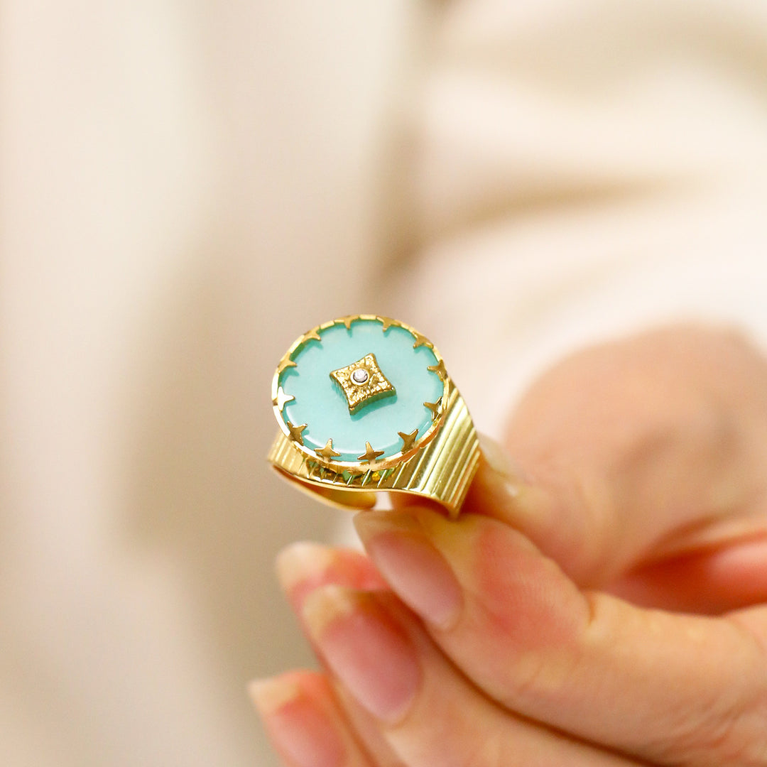 Olivenorma African Turquoise Green Aventurine Claw Open Adjustable Ring - image 6
