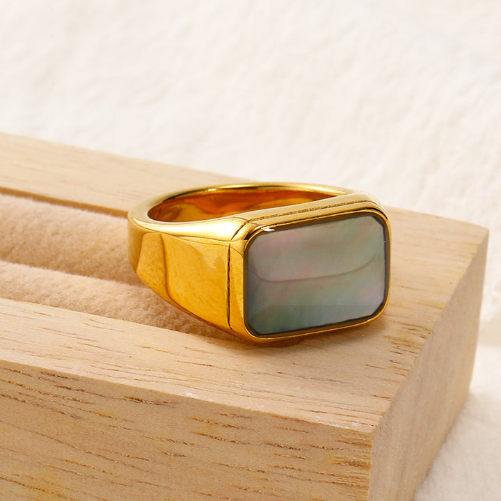 Olivenorma Rectangular Nacre Abalone Shell Titanium Steel Ring - image 4