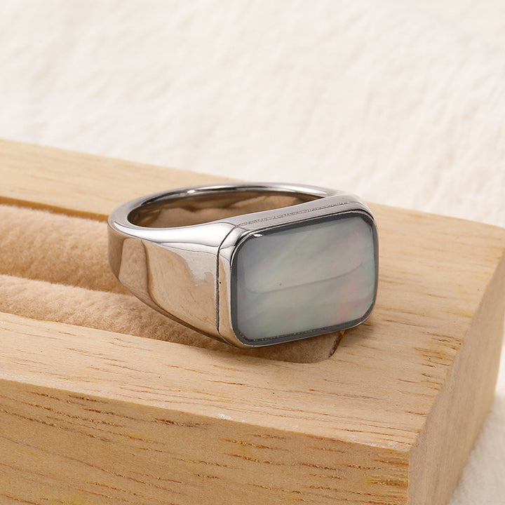 Olivenorma Rectangular Nacre Abalone Shell Titanium Steel Ring - Nacre&Silver - US 10 - image 6
