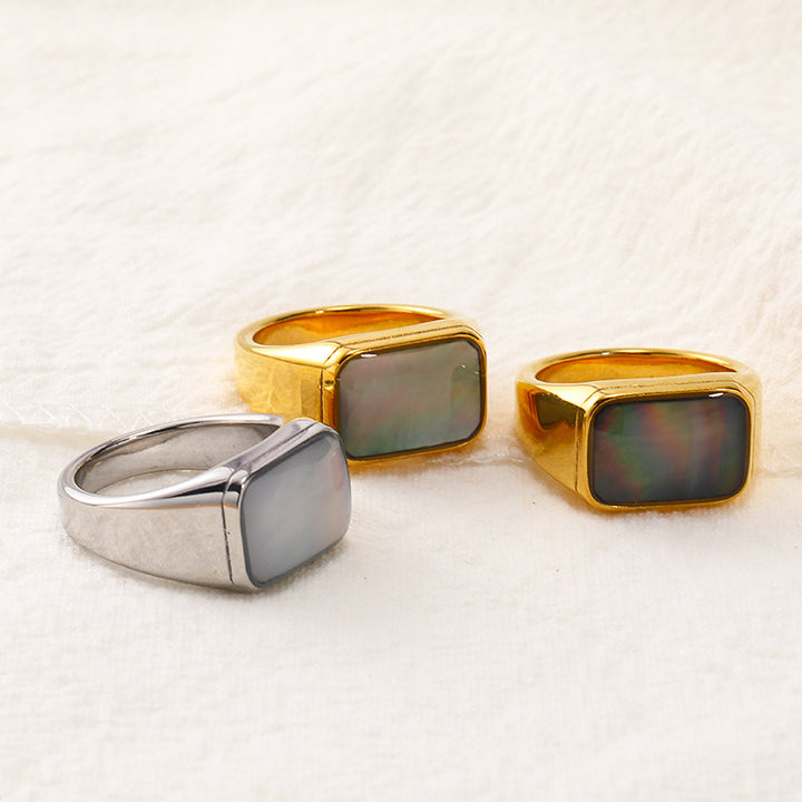 Olivenorma Rectangular Nacre Abalone Shell Titanium Steel Ring - image 0