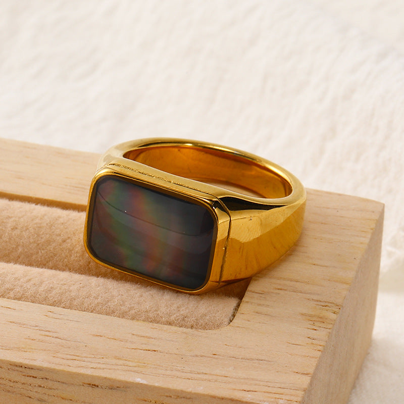 Olivenorma Rectangular Nacre Abalone Shell Titanium Steel Ring - Abalone Shell&Golden - US 10 - image 3