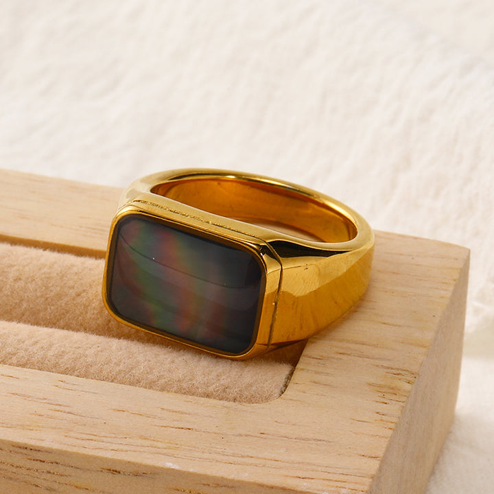 Olivenorma Rectangular Nacre Abalone Shell Titanium Steel Ring - Abalone Shell&Golden - US 10 - image 3