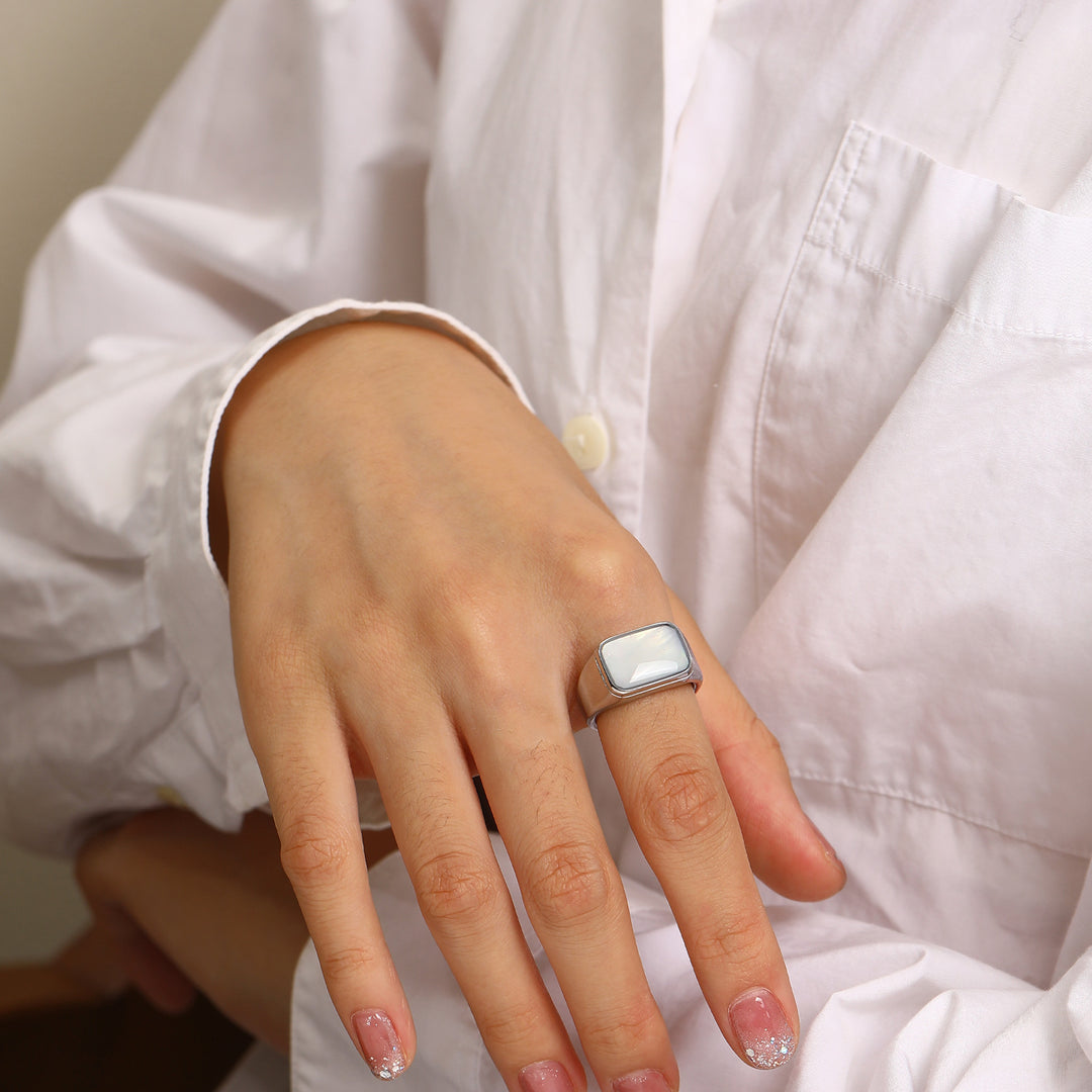 Olivenorma Rectangular Nacre Abalone Shell Titanium Steel Ring - image 7
