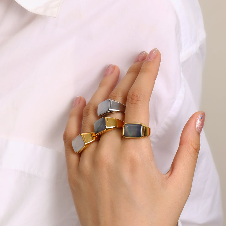 Olivenorma Rectangular Nacre Abalone Shell Titanium Steel Ring - image 8