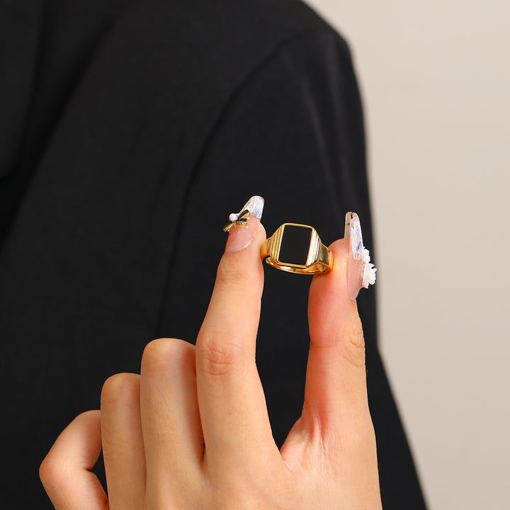 Olivenorma Retro Striped Square Obsidian Titanium Steel Ring - image 3