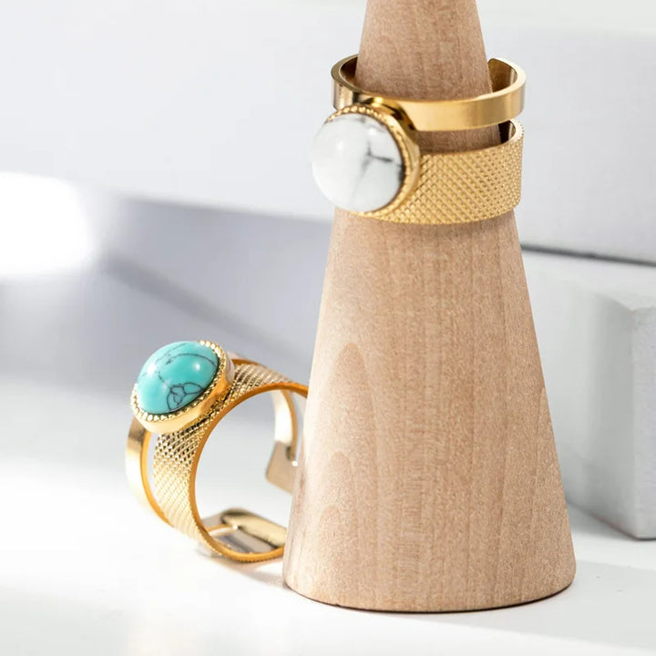 Olivenorma Natural Stone Retro Stainless Steel Adjustable Ring - image 10