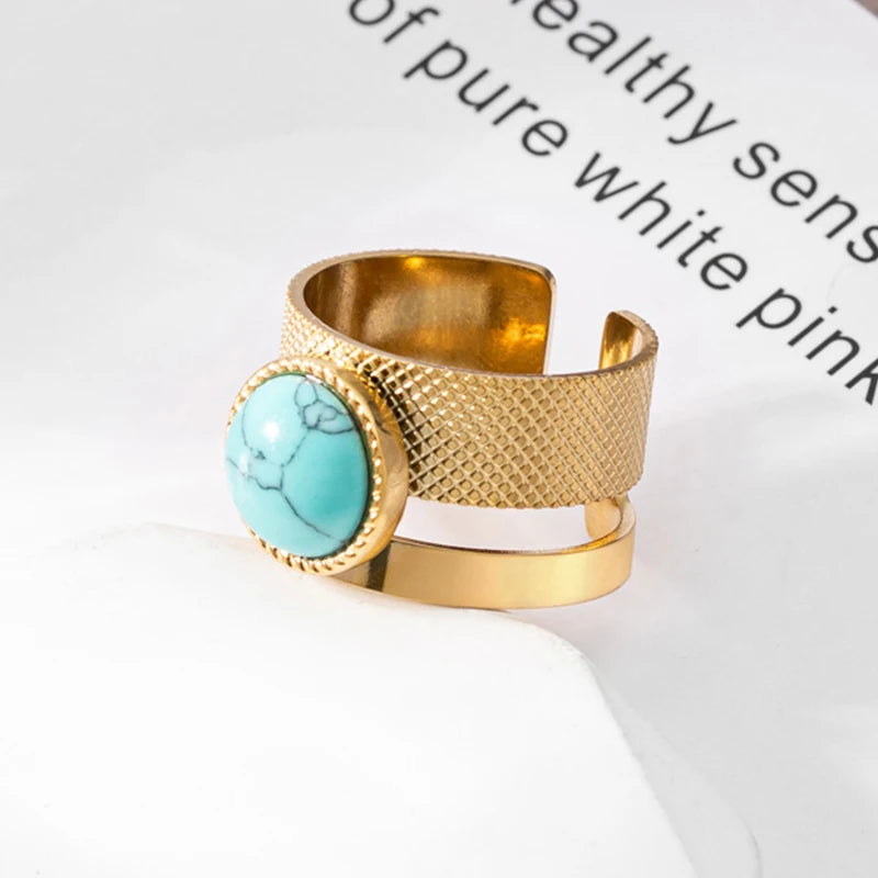 Olivenorma Natural Stone Retro Stainless Steel Adjustable Ring - image 11