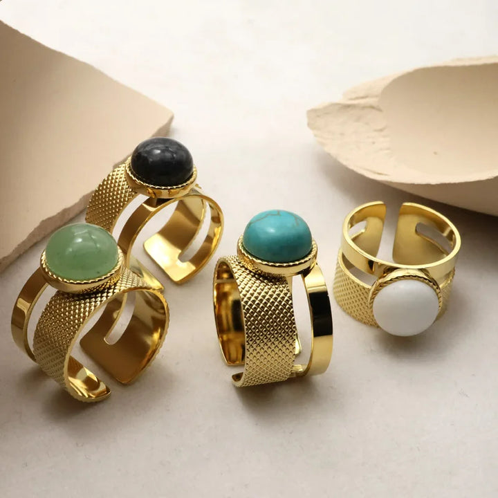 Olivenorma Natural Stone Retro Stainless Steel Adjustable Ring - image 13